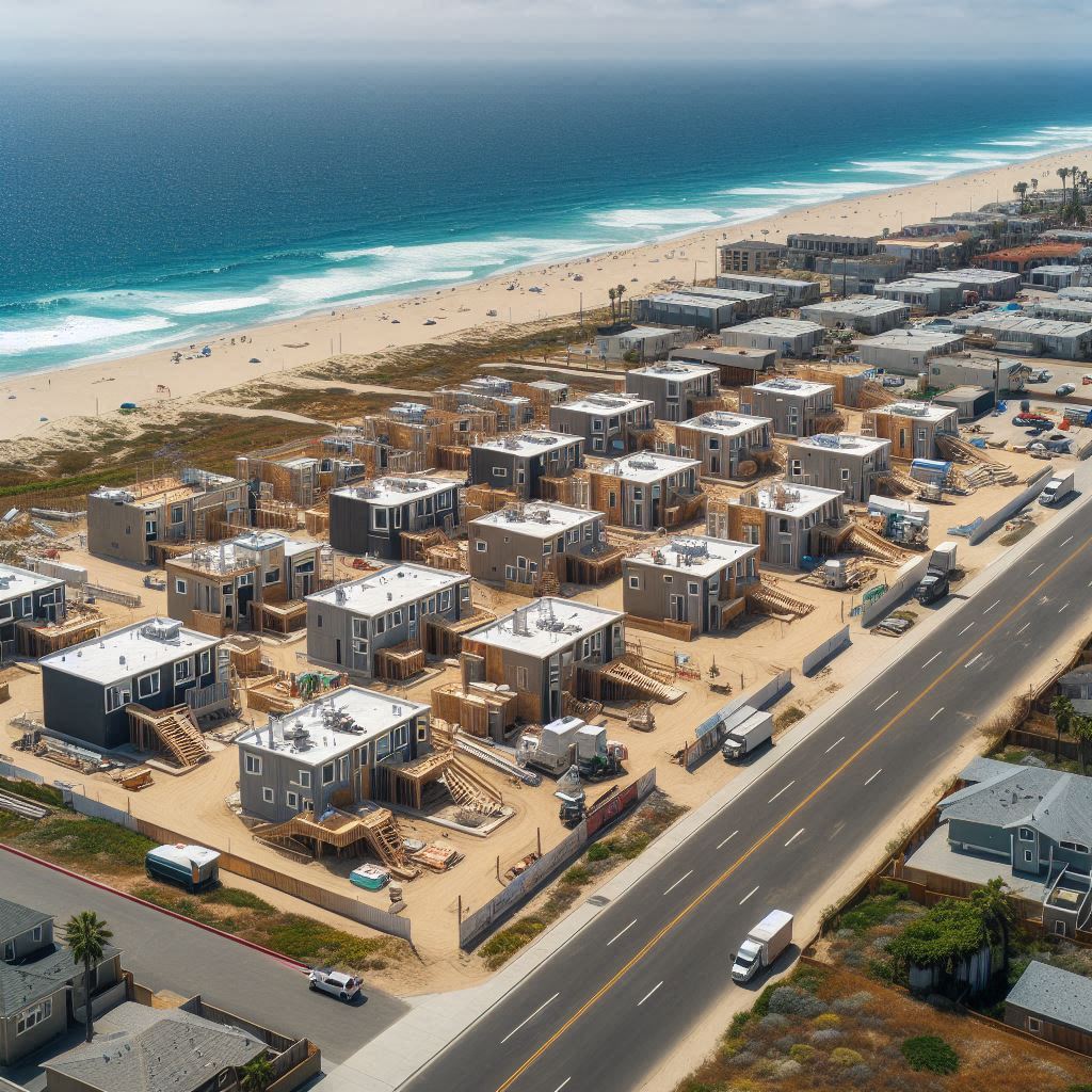 a modular home community on the beach under construction