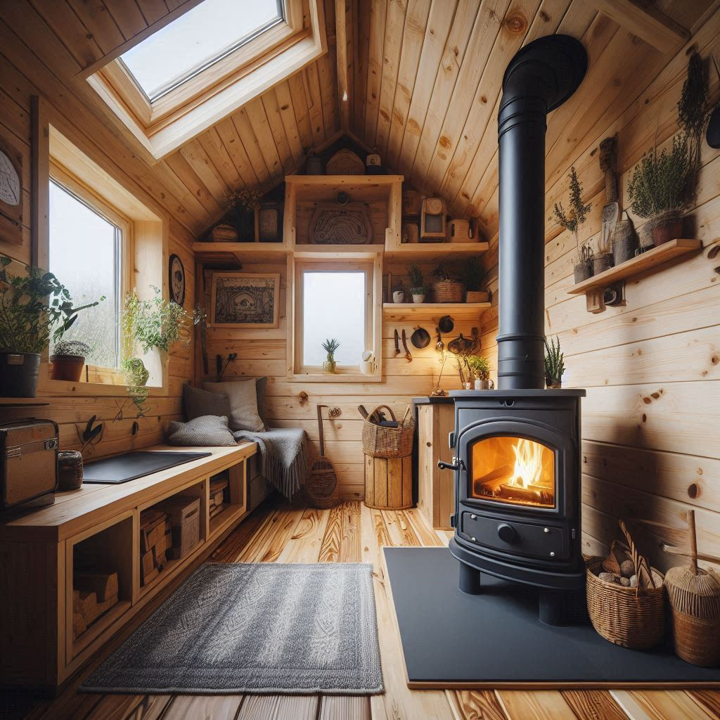 woodstove inside a tiny house