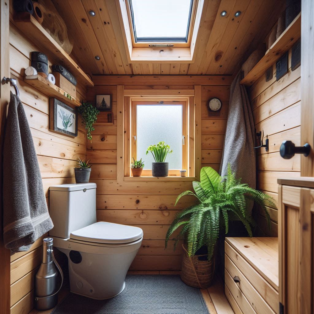 compost toilet in a tiny home bathroom